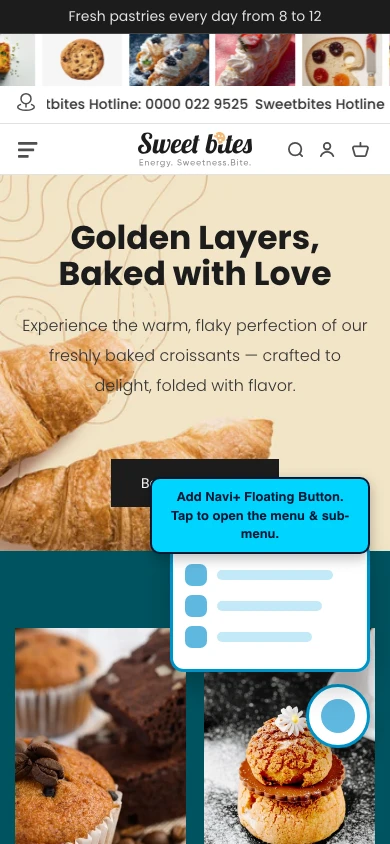 Navi+ FAB on the Sweet Shopify theme Navi+ FAB on the Sweet Shopify theme