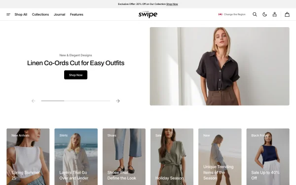 Full-page desktop screenshot of Shopify Swipe theme demo store