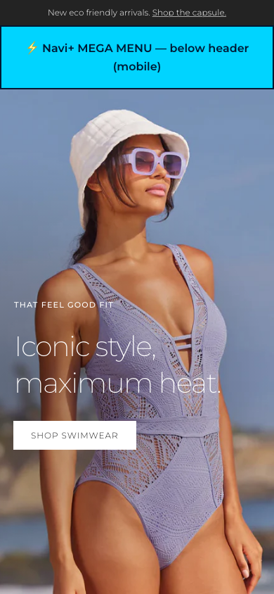 Menu inserted below header — Navi+ on the Symmetry Shopify theme Menu inserted below header — Navi+ on the Symmetry Shopify theme