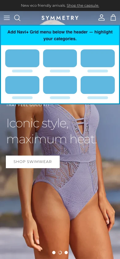 Navi+ Grid Menu on the Symmetry Shopify theme Navi+ Grid Menu on the Symmetry Shopify theme