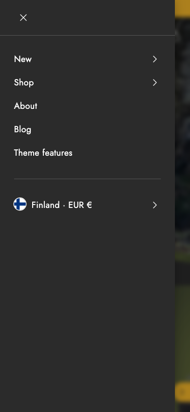 Hamburger → panel opened — Navi+ on the Taiga Shopify theme