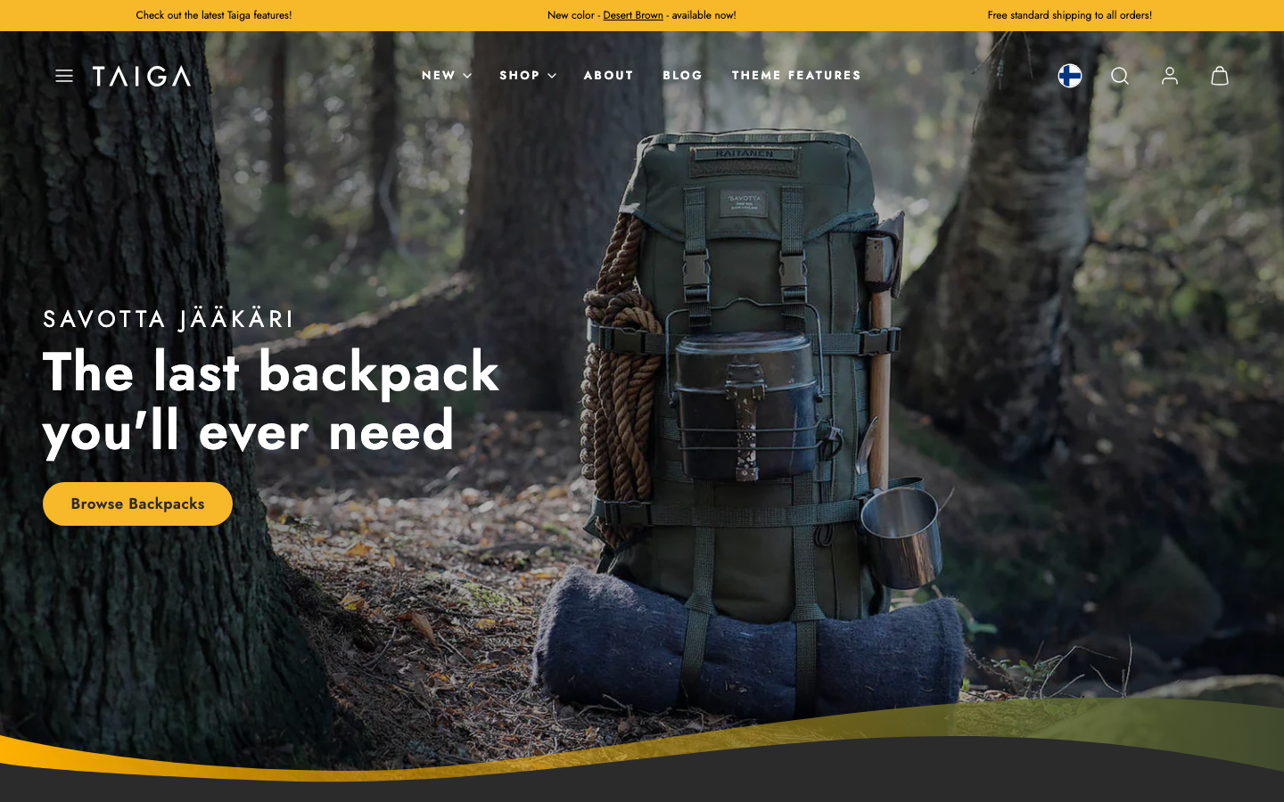 Search → panel opened — Navi+ on the Taiga Shopify theme
