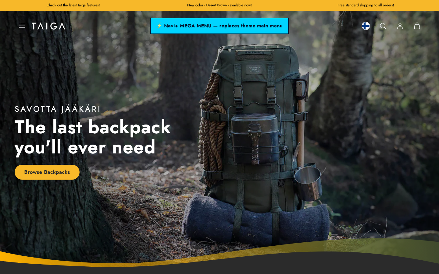 Replace main menu — Navi+ on the Taiga Shopify theme