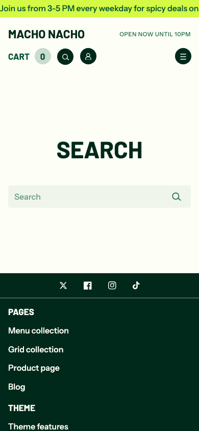 Search → panel opened — Navi+ on the Takeout Shopify theme Search → panel opened — Navi+ on the Takeout Shopify theme