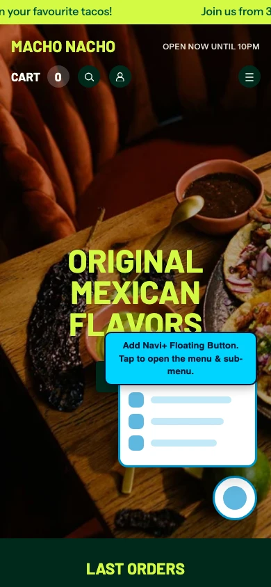 Navi+ FAB on the Takeout Shopify theme Navi+ FAB on the Takeout Shopify theme