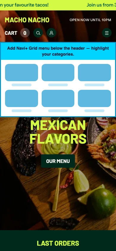 Navi+ Grid Menu on the Takeout Shopify theme Navi+ Grid Menu on the Takeout Shopify theme