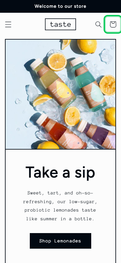 Cart → panel opened — Navi+ on the Taste Shopify theme