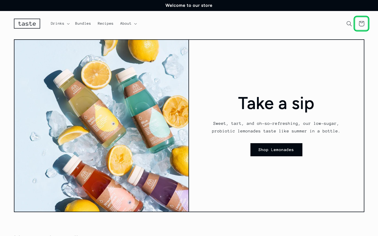 Cart → panel opened — Navi+ on the Taste Shopify theme