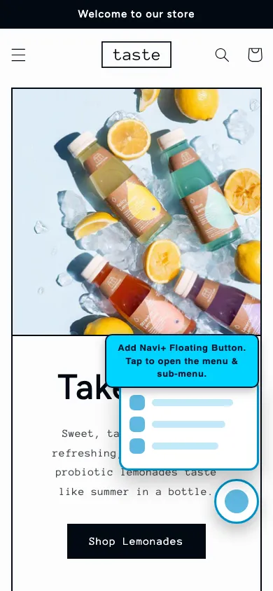Navi+ FAB on the Taste Shopify theme Navi+ FAB on the Taste Shopify theme