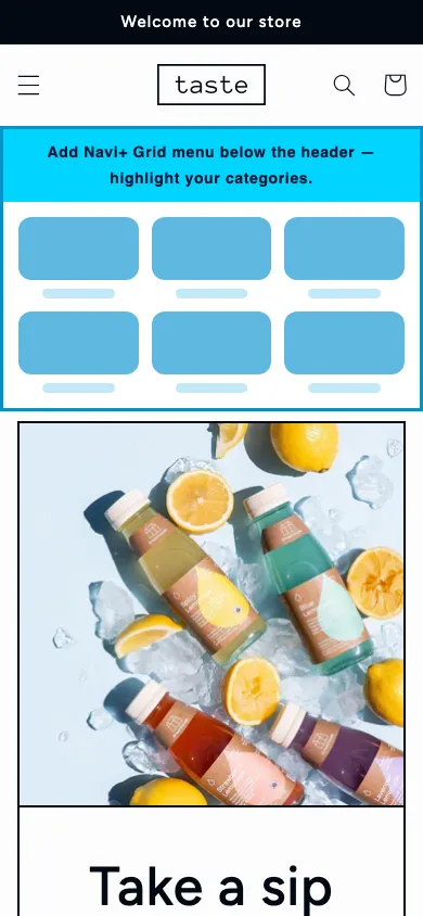 Navi+ Grid Menu on the Taste Shopify theme Navi+ Grid Menu on the Taste Shopify theme