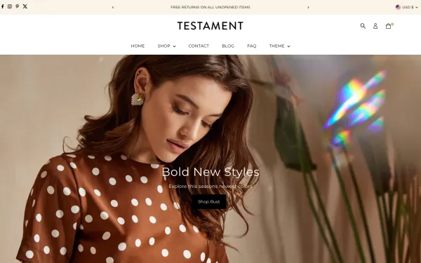 Navi+ menus on the Testament Shopify theme — desktop preview