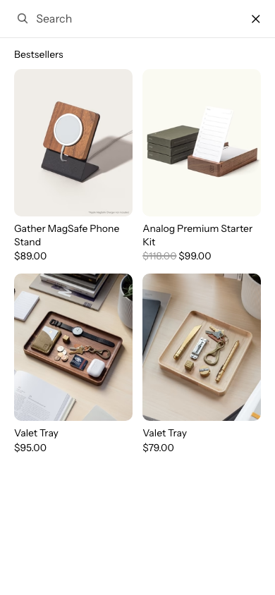 Search → panel opened — Navi+ on the Tinker Shopify theme Search → panel opened — Navi+ on the Tinker Shopify theme