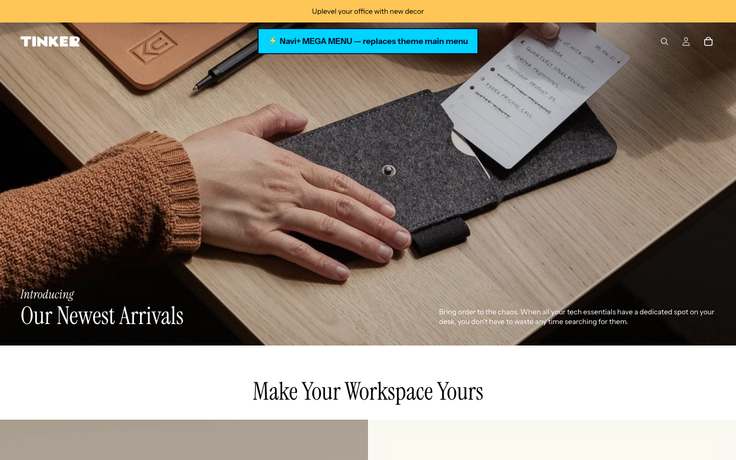 Replace main menu — Navi+ on the Tinker Shopify theme Replace main menu — Navi+ on the Tinker Shopify theme