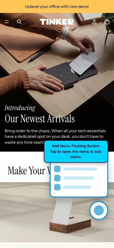 Navi+ FAB on the Tinker Shopify theme Navi+ FAB on the Tinker Shopify theme
