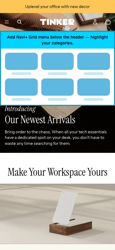 Navi+ Grid Menu on the Tinker Shopify theme Navi+ Grid Menu on the Tinker Shopify theme
