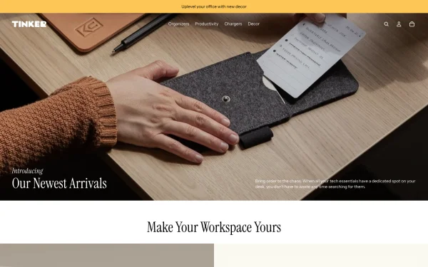 Full-page desktop screenshot of Shopify Tinker theme demo store