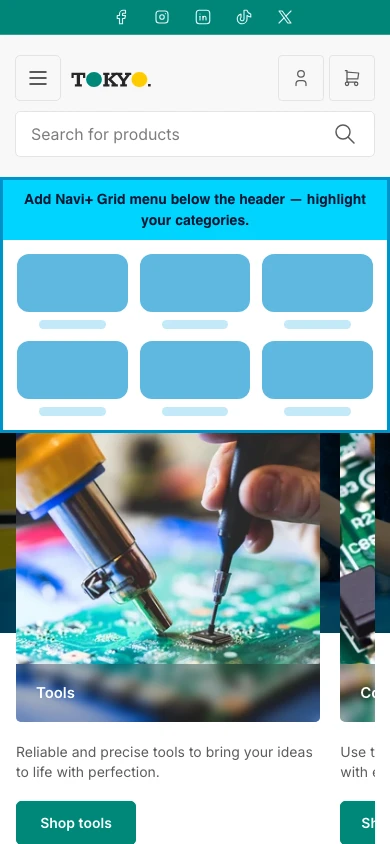 Navi+ Grid Menu on the Tokyo Shopify theme Navi+ Grid Menu on the Tokyo Shopify theme