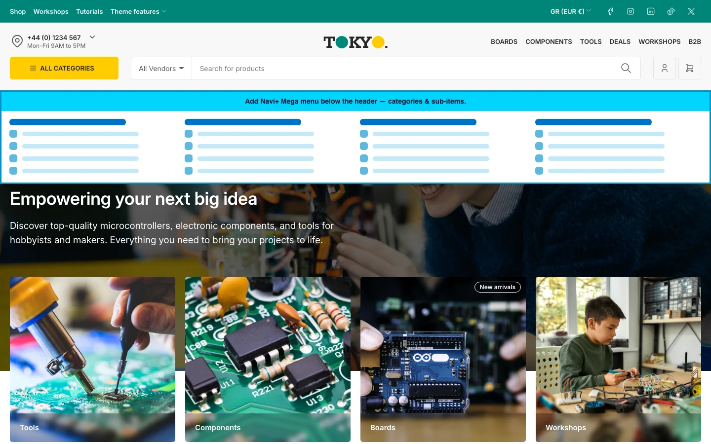Navi+ Mega Menu inserted below the header on the Tokyo Shopify theme Navi+ Mega Menu inserted below the header on the Tokyo Shopify theme