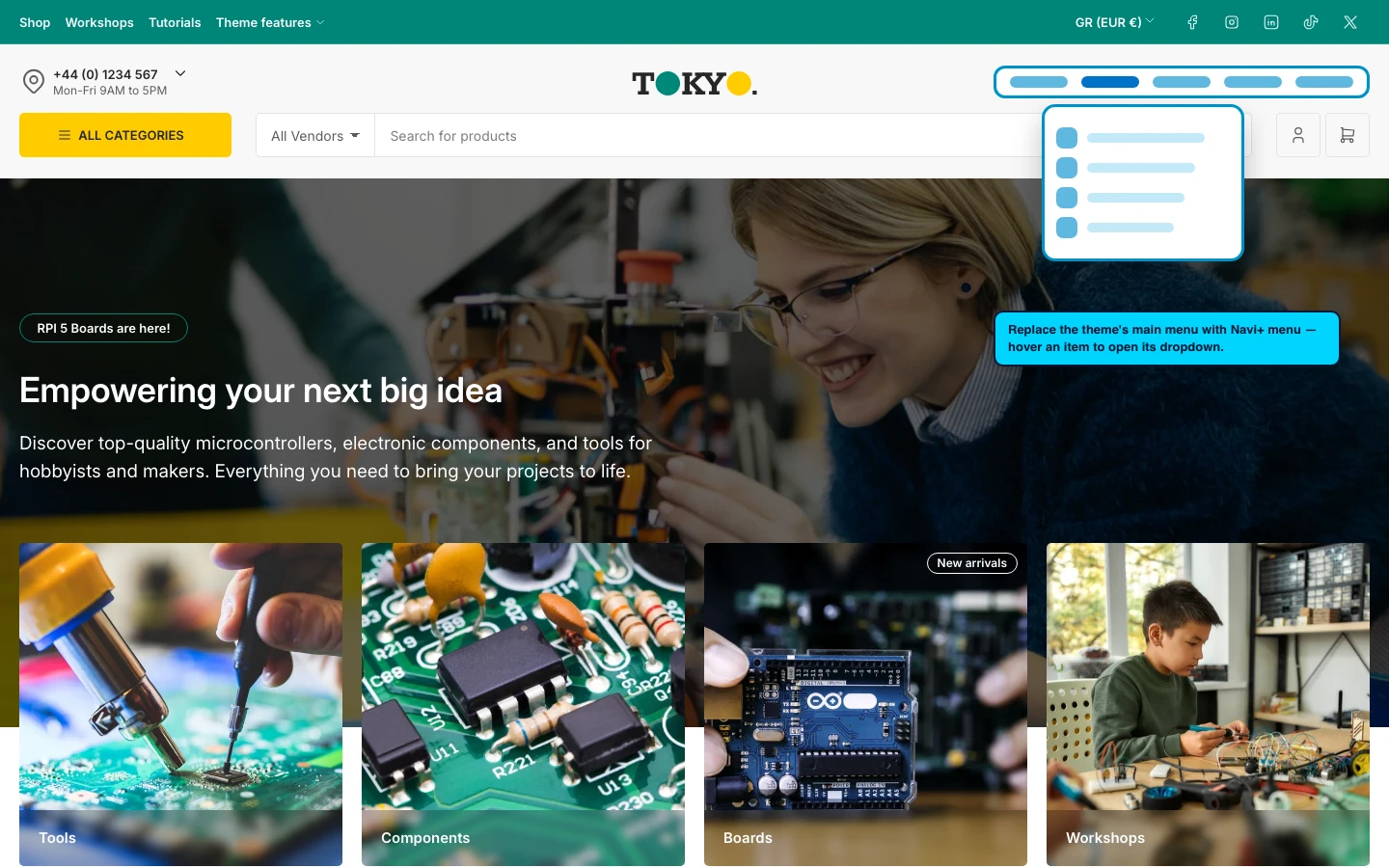 Navi+ Mega Menu replacing the desktop menu on the Tokyo Shopify theme Navi+ Mega Menu replacing the desktop menu on the Tokyo Shopify theme