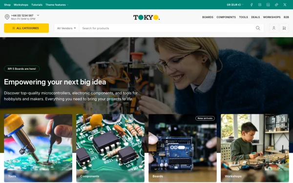 Full-page desktop screenshot of Shopify Tokyo theme demo store