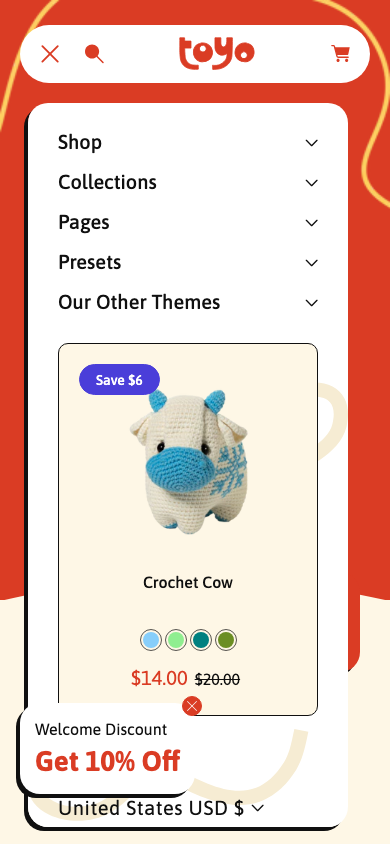Hamburger → panel opened — Navi+ on the Toyo Shopify theme Hamburger → panel opened — Navi+ on the Toyo Shopify theme