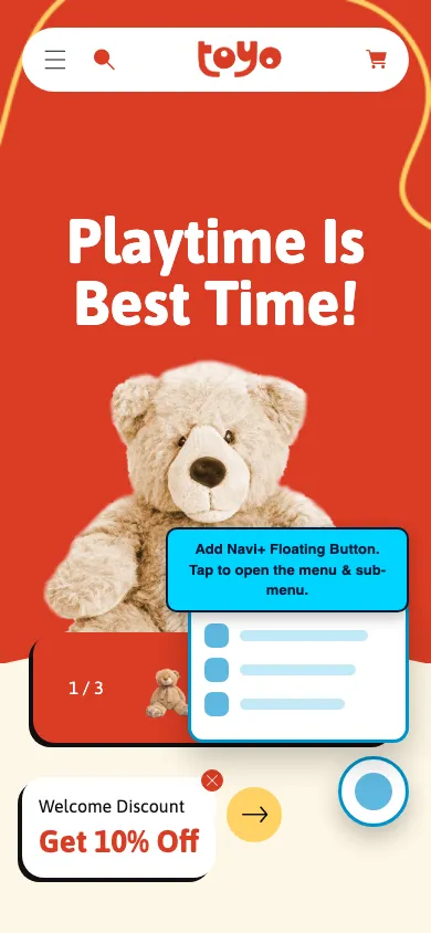 Navi+ FAB on the Toyo Shopify theme Navi+ FAB on the Toyo Shopify theme