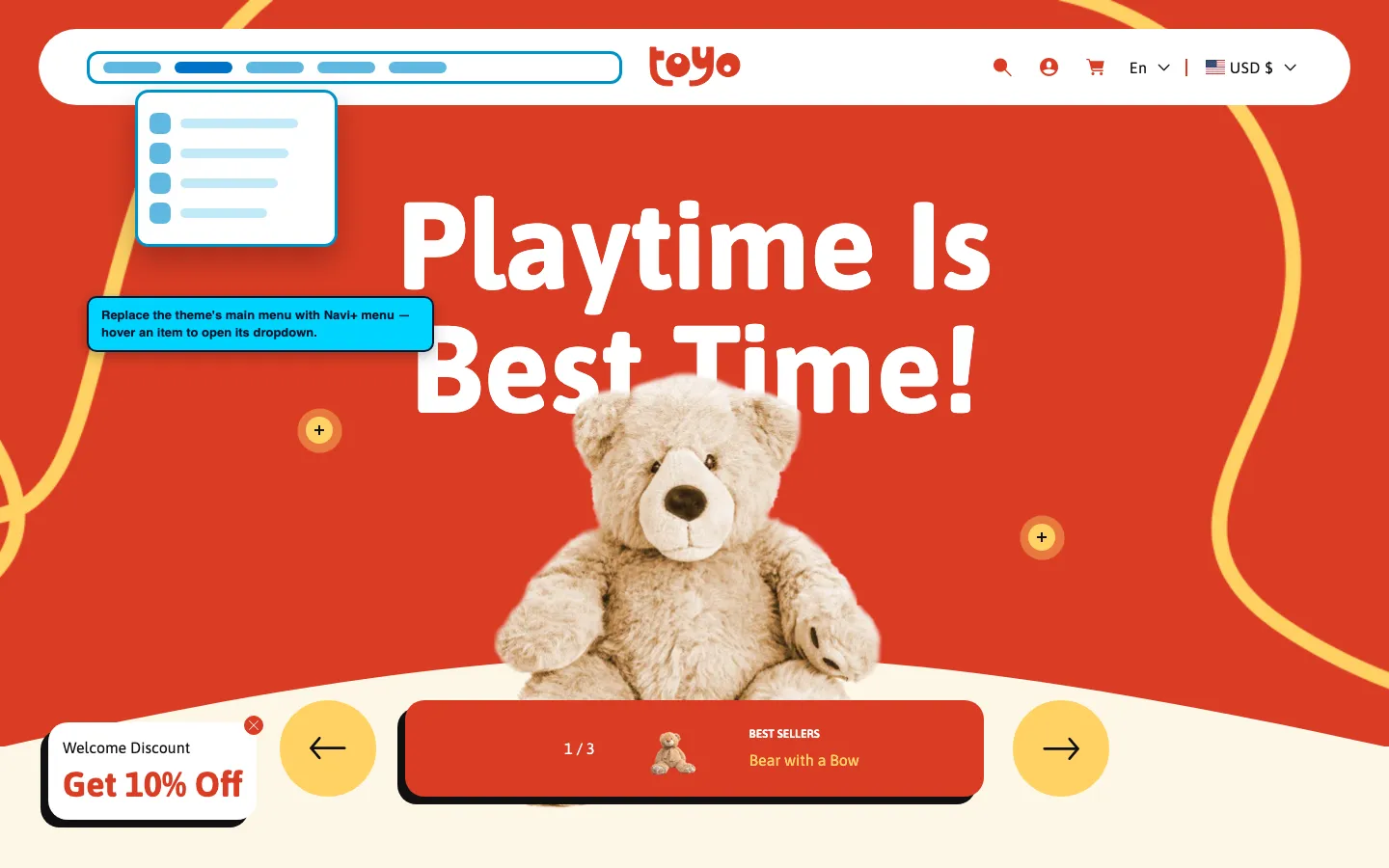 Navi+ Mega Menu replacing the desktop menu on the Toyo Shopify theme Navi+ Mega Menu replacing the desktop menu on the Toyo Shopify theme