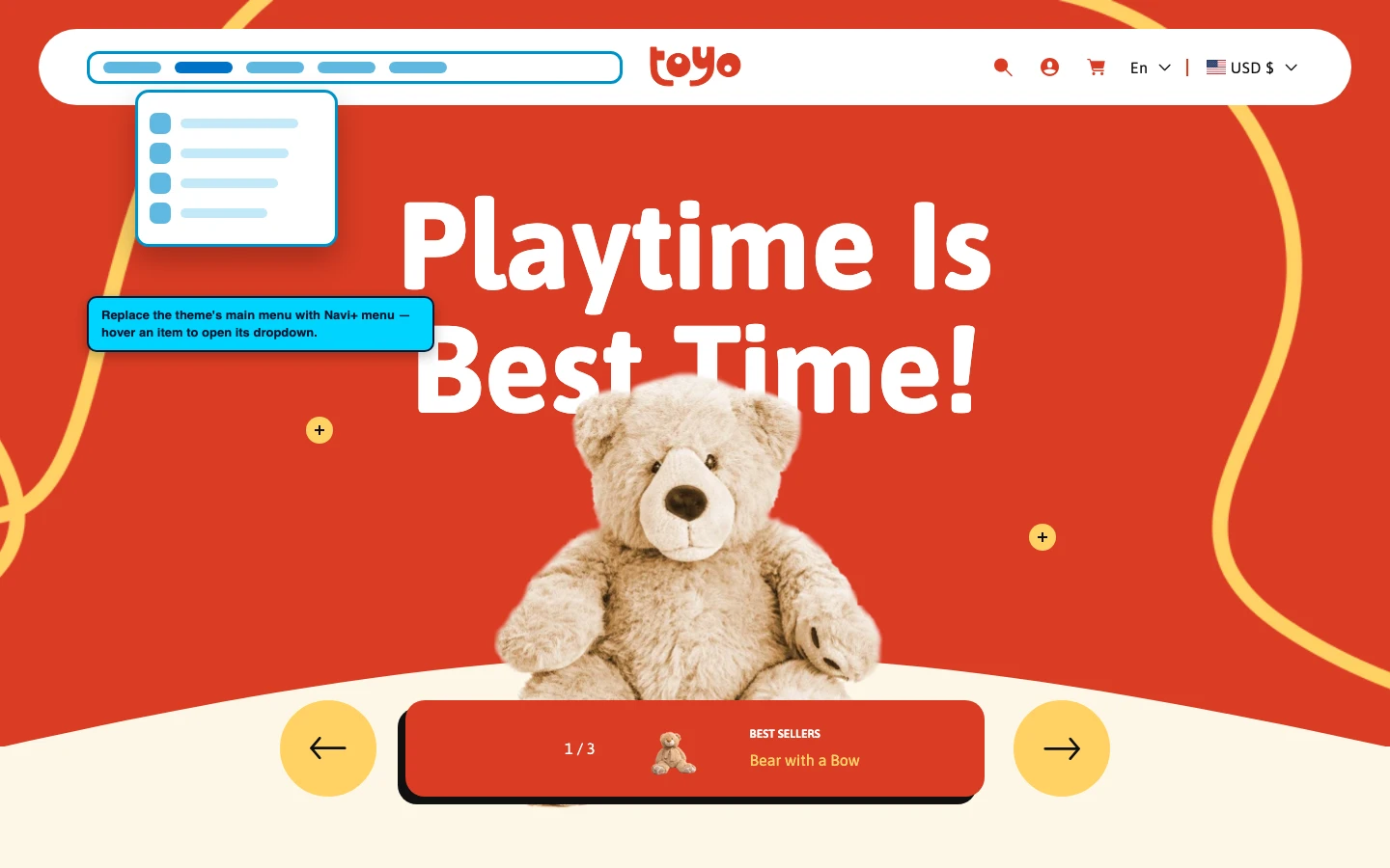 Navi+ Mega Menu replacing the desktop menu on the Toyo Shopify theme Navi+ Mega Menu replacing the desktop menu on the Toyo Shopify theme