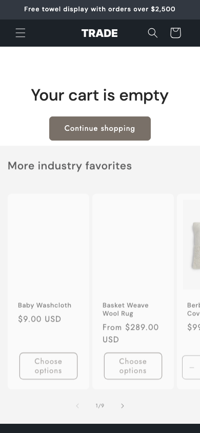 Cart → panel opened — Navi+ on the Trade Shopify theme