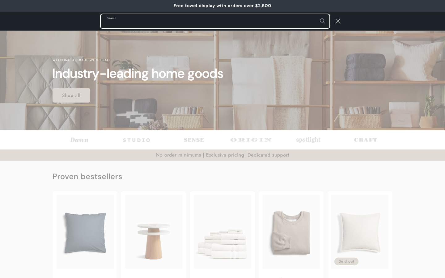 Search → panel opened — Navi+ on the Trade Shopify theme