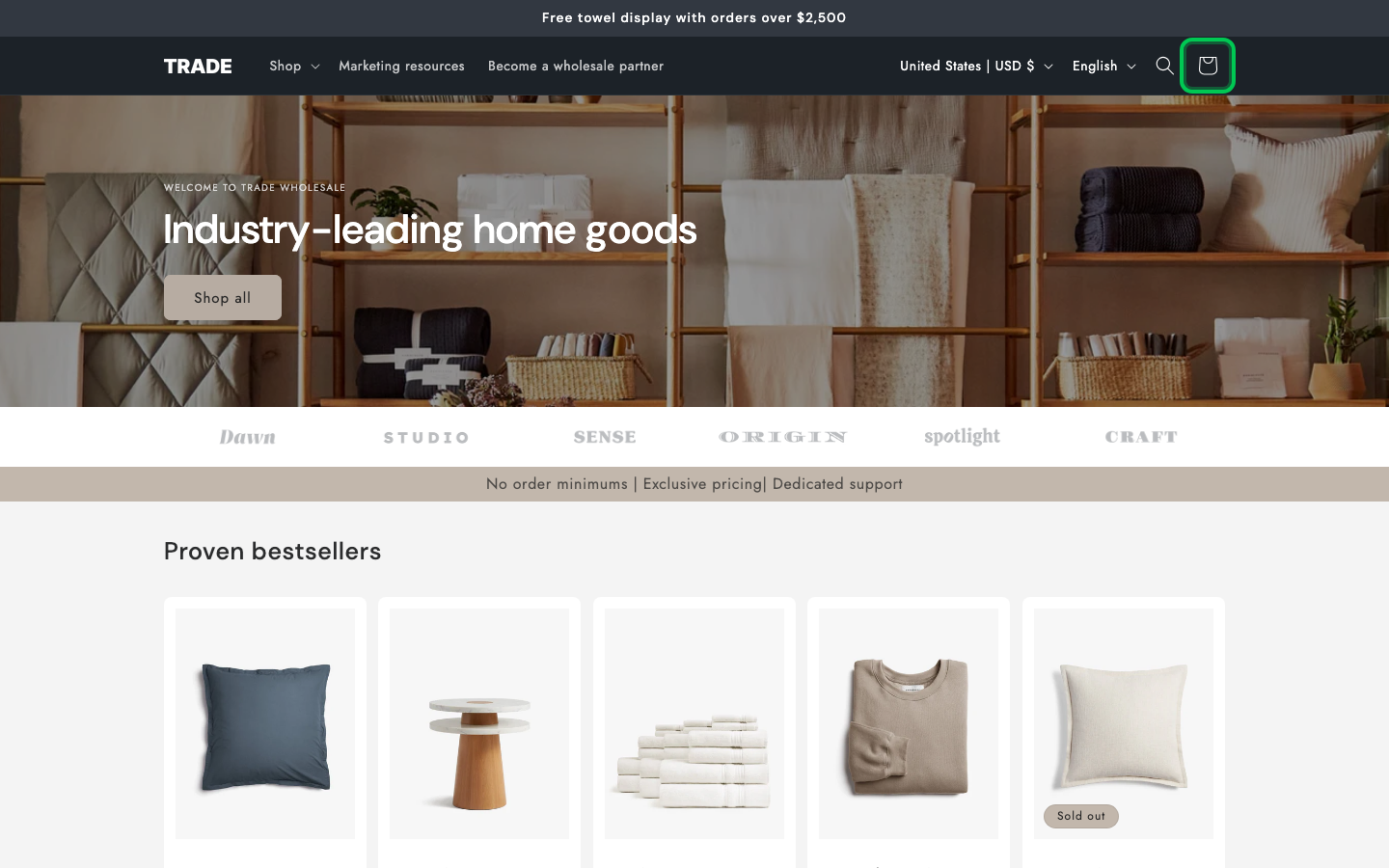 Cart → panel opened — Navi+ on the Trade Shopify theme