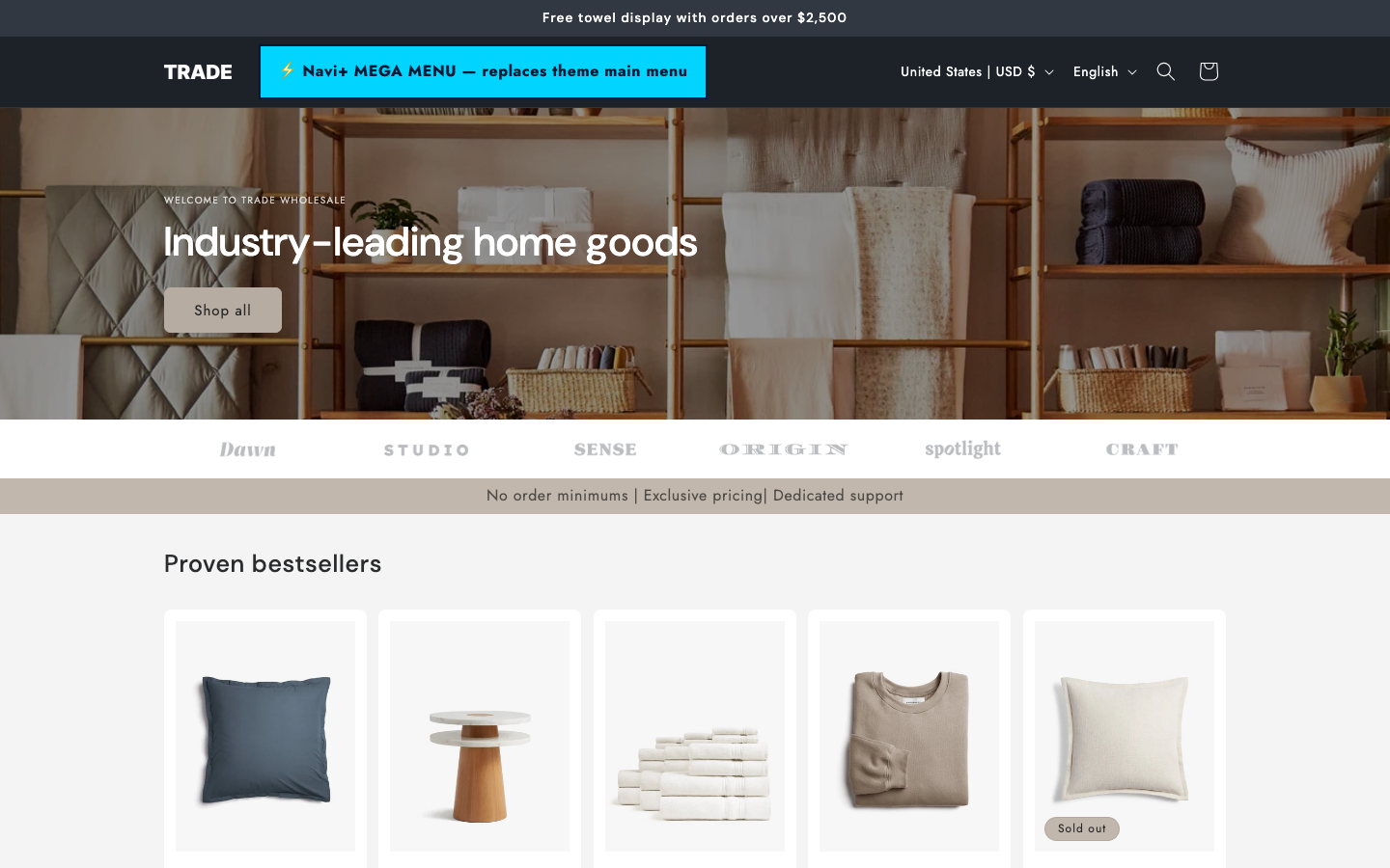 Replace main menu — Navi+ on the Trade Shopify theme