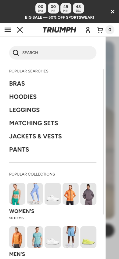 Search → panel opened — Navi+ on the Triumph Shopify theme Search → panel opened — Navi+ on the Triumph Shopify theme