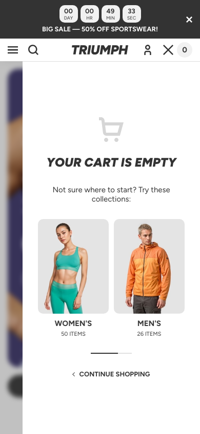Cart → panel opened — Navi+ on the Triumph Shopify theme Cart → panel opened — Navi+ on the Triumph Shopify theme