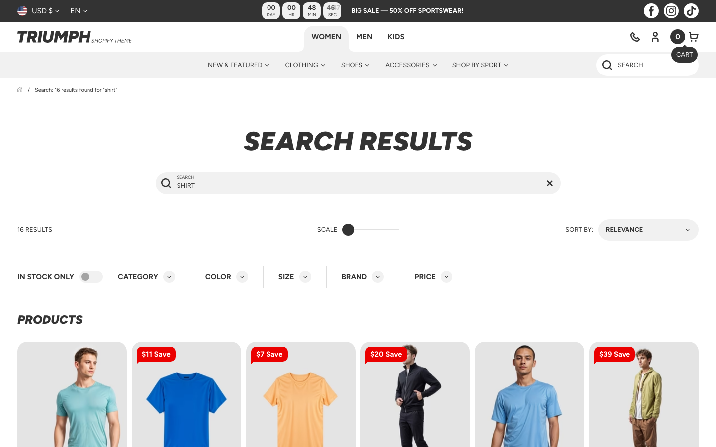 Search → panel opened — Navi+ on the Triumph Shopify theme Search → panel opened — Navi+ on the Triumph Shopify theme