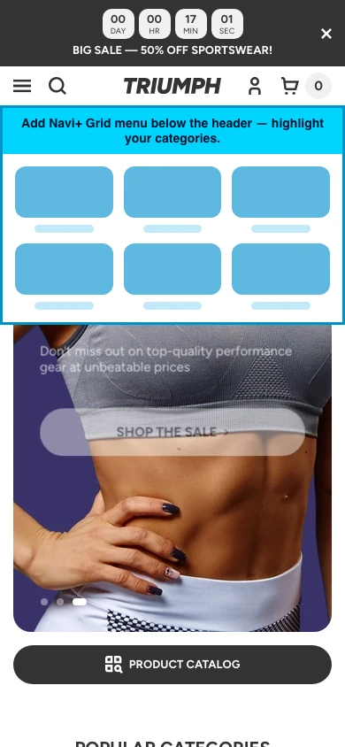 Navi+ Grid Menu on the Triumph Shopify theme Navi+ Grid Menu on the Triumph Shopify theme