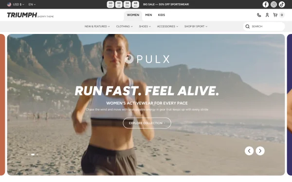 Full-page desktop screenshot of Shopify Triumph theme demo store