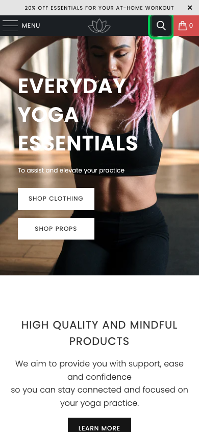 Search → panel opened — Navi+ on the Turbo Shopify theme