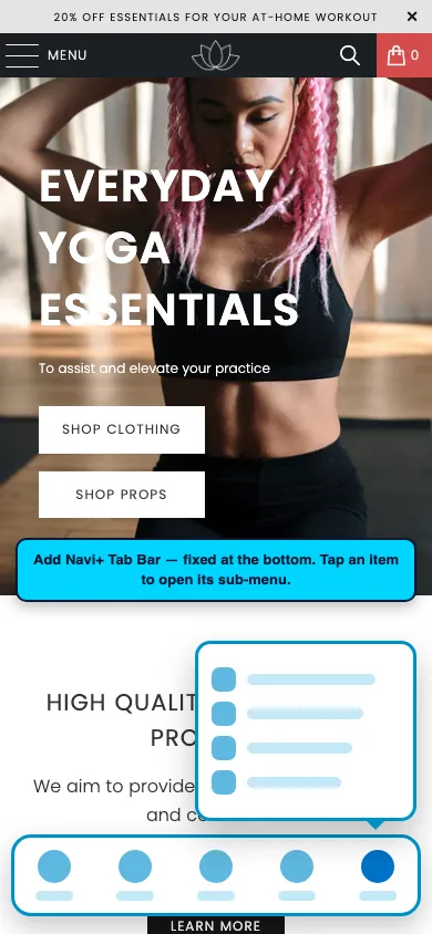 Navi+ Tab Bar on the Turbo Shopify theme Navi+ Tab Bar on the Turbo Shopify theme