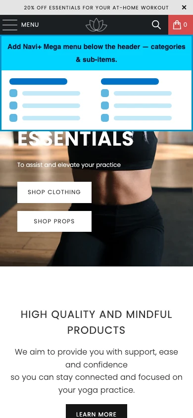 Navi+ mobile Mega Menu on the Turbo Shopify theme Navi+ mobile Mega Menu on the Turbo Shopify theme