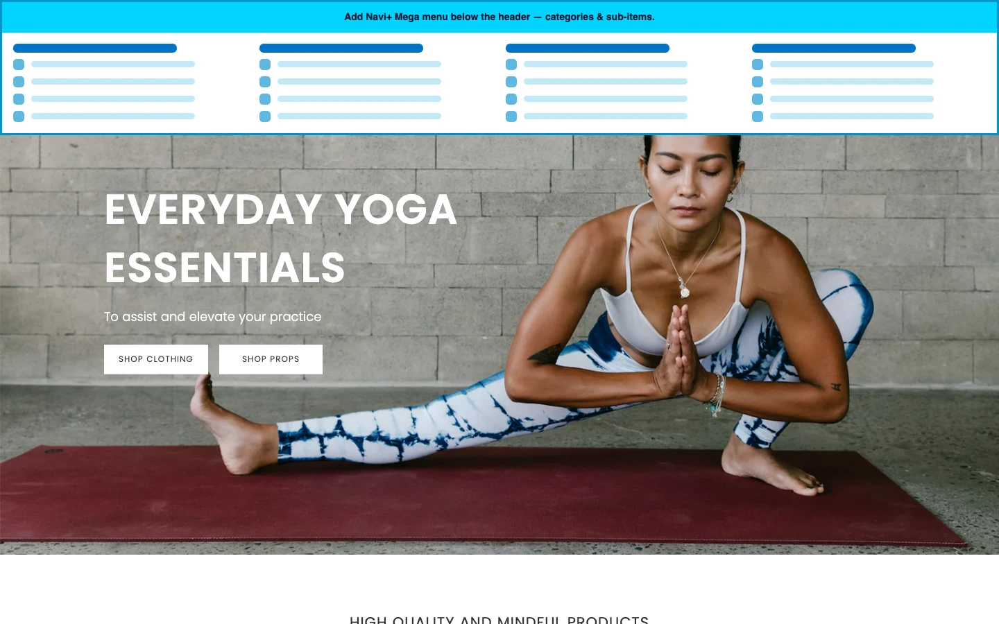 Navi+ Mega Menu inserted below the header on the Turbo Shopify theme Navi+ Mega Menu inserted below the header on the Turbo Shopify theme