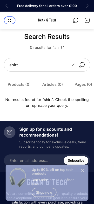 Search → panel opened — Navi+ on the Ultra Shopify theme