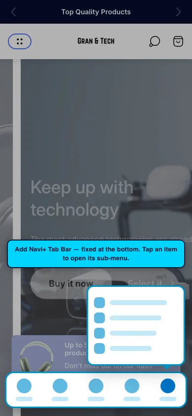 Navi+ Tab Bar on the Ultra Shopify theme Navi+ Tab Bar on the Ultra Shopify theme