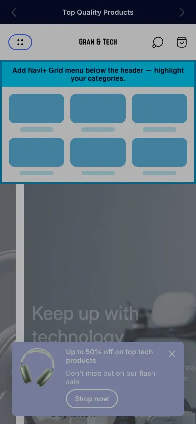 Navi+ Grid Menu on the Ultra Shopify theme Navi+ Grid Menu on the Ultra Shopify theme