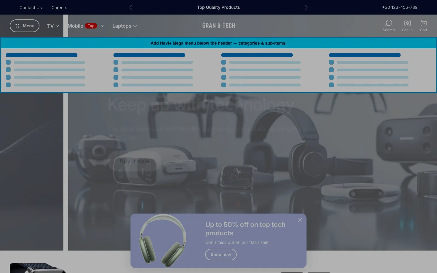 Navi+ Mega Menu inserted below the header on the Ultra Shopify theme Navi+ Mega Menu inserted below the header on the Ultra Shopify theme