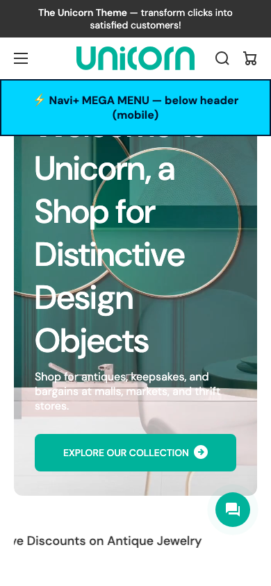 Menu inserted below header — Navi+ on the Unicorn Shopify theme Menu inserted below header — Navi+ on the Unicorn Shopify theme