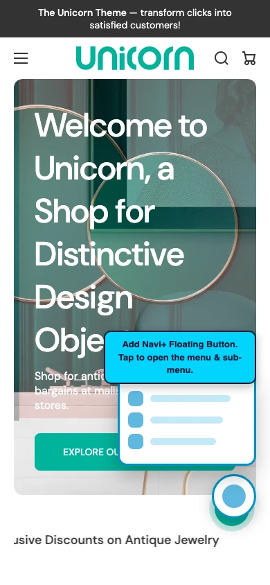 Navi+ FAB on the Unicorn Shopify theme Navi+ FAB on the Unicorn Shopify theme