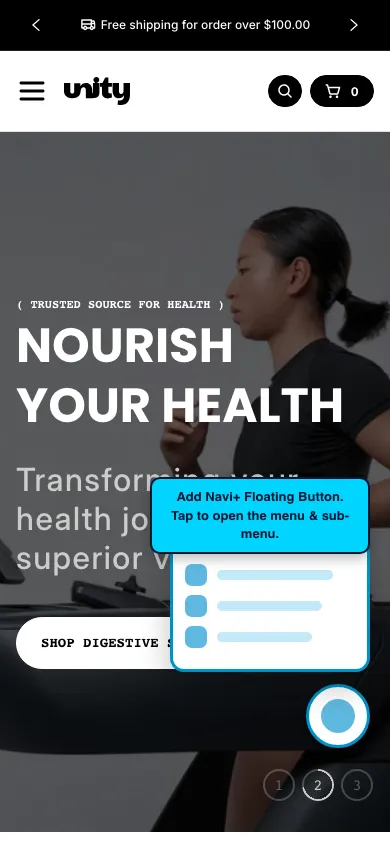 Navi+ FAB on the Unity Shopify theme Navi+ FAB on the Unity Shopify theme