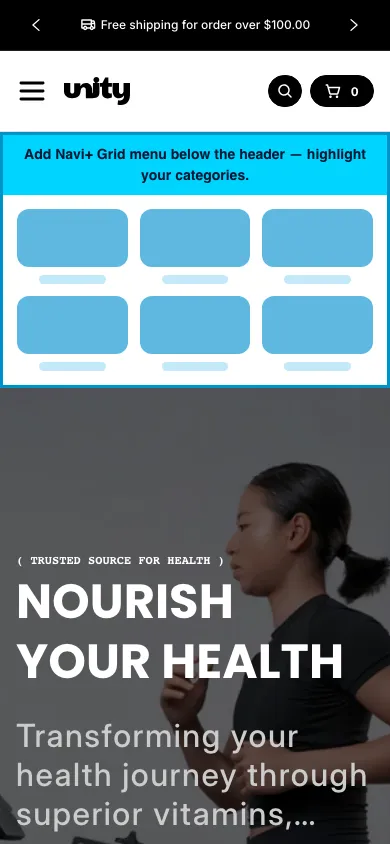 Navi+ Grid Menu on the Unity Shopify theme Navi+ Grid Menu on the Unity Shopify theme