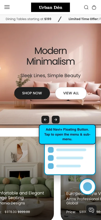 Navi+ FAB on the Urban Shopify theme Navi+ FAB on the Urban Shopify theme